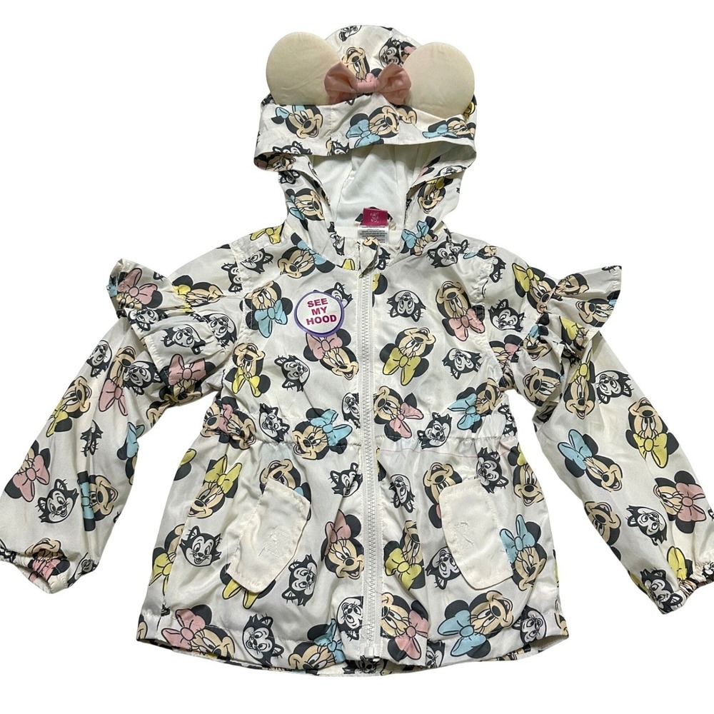 Disney Minnie Mouse Windbreaker Kids 4T Ruffle Ears‎ Hood Jacket Coat NWT